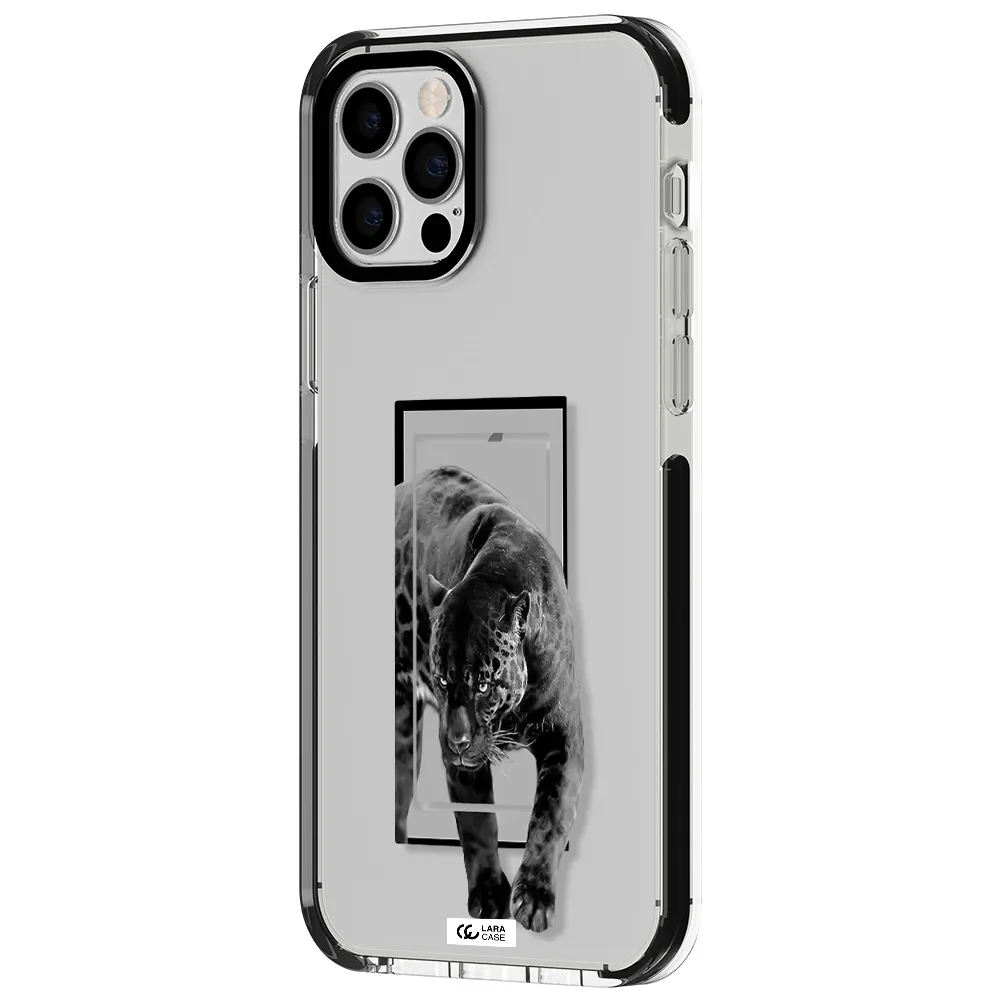a black tiger with spots on its face Apple iPhone 12 pro impact black border Case