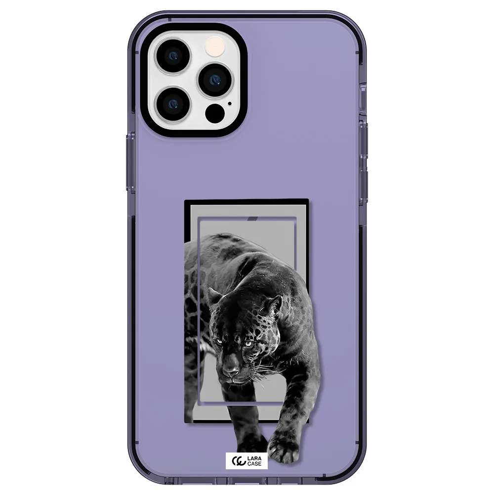 a black tiger with spots on its face Apple iPhone 12 pro impact Lilac Case