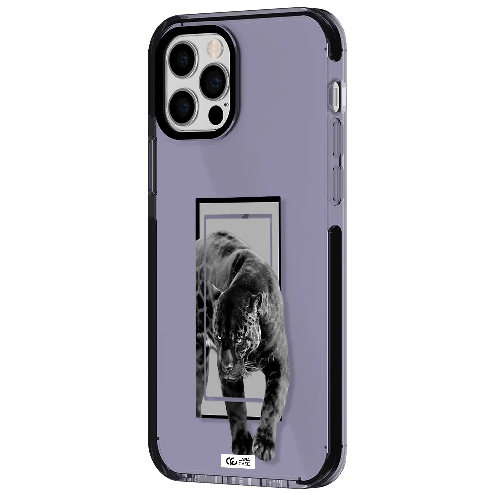 a black tiger with spots on its face Apple iPhone 12 pro impact Lilac Case