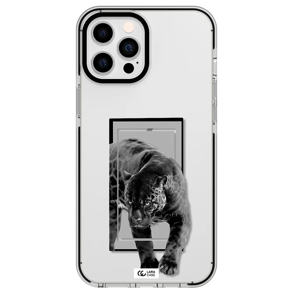 a black tiger with spots on its face Apple iPhone 12 pro max impact black border Case