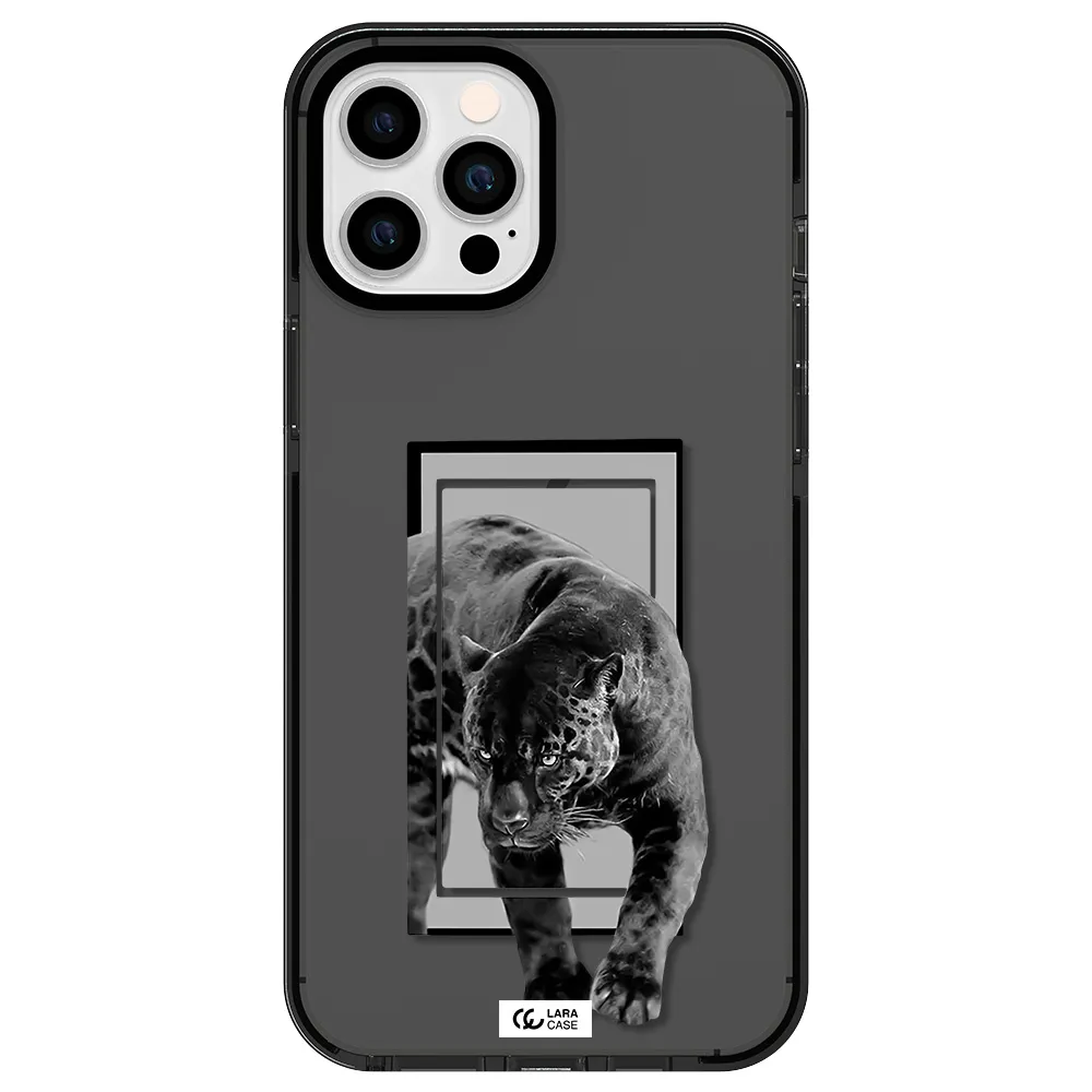 a black tiger with spots on its face Apple iPhone 12 pro max impact Smoke Black Case