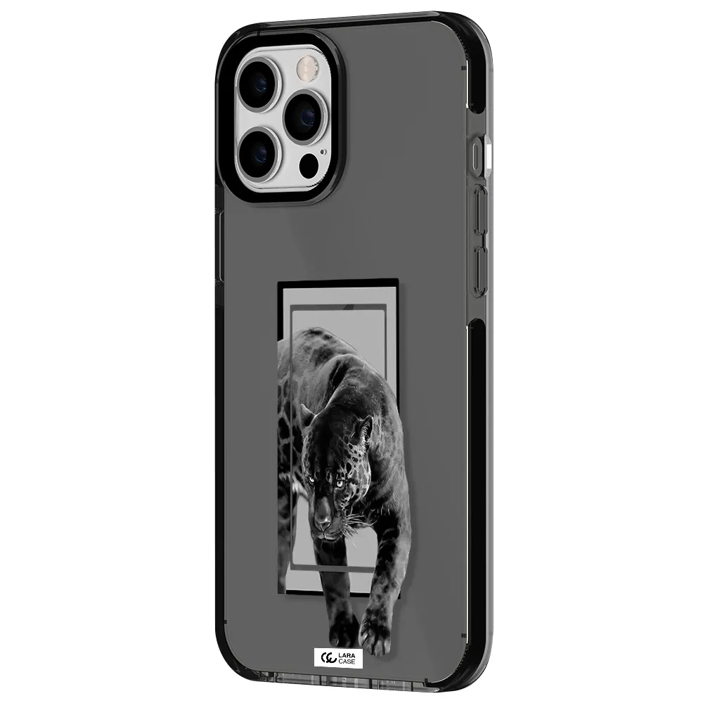 a black tiger with spots on its face Apple iPhone 12 pro max impact Smoke Black Case