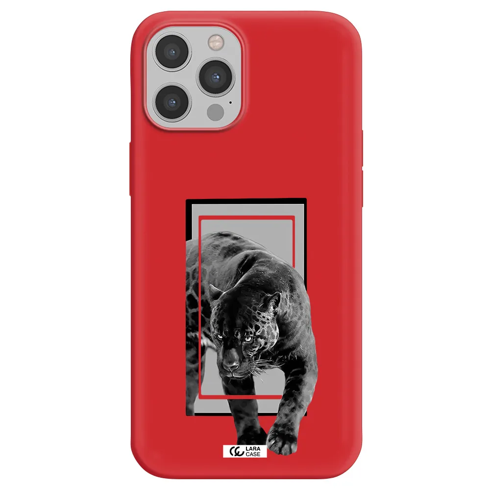 a black tiger with spots on its face Apple iPhone 12 pro Silicone Imperial Red Case