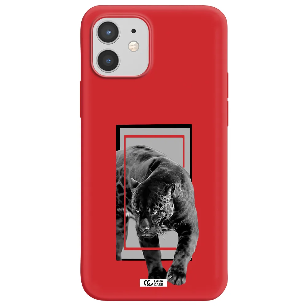 a black tiger with spots on its face Apple iPhone 12 Silicone Imperial Red Case