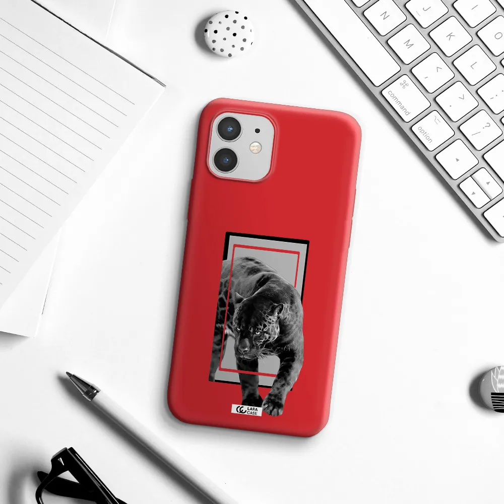a black tiger with spots on its face Apple iPhone 12 Silicone Imperial Red Case