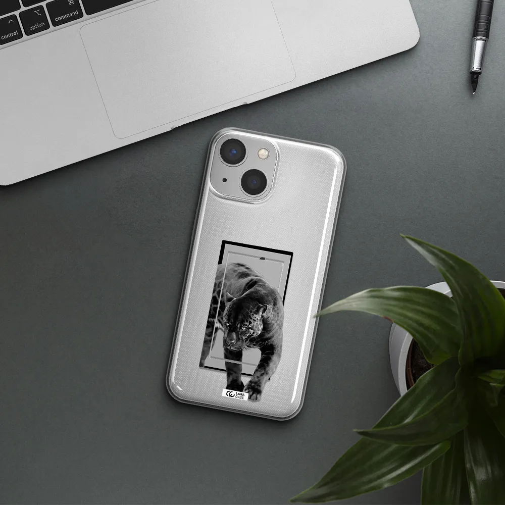a black tiger with spots on its face Apple iPhone 13 Clear TPU Case