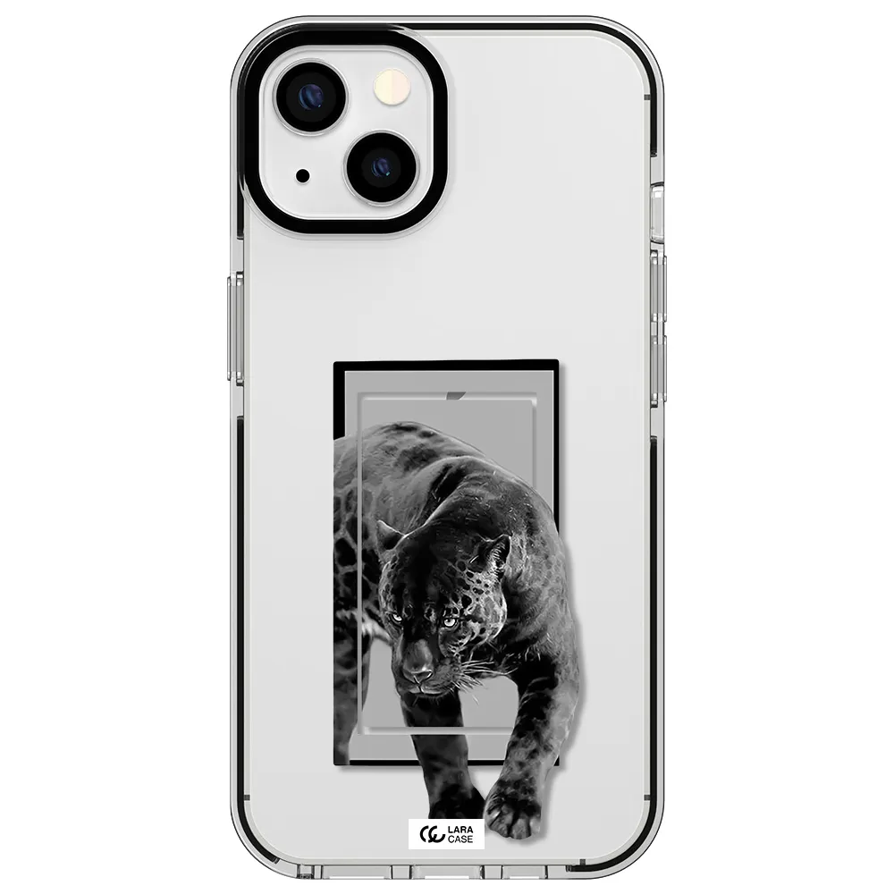 a black tiger with spots on its face Apple iPhone 13 impact black border Case