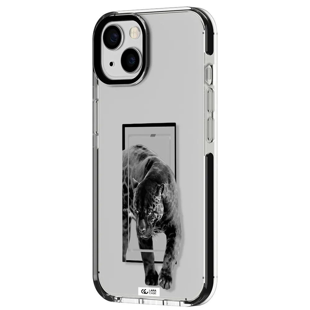 a black tiger with spots on its face Apple iPhone 13 impact black border Case
