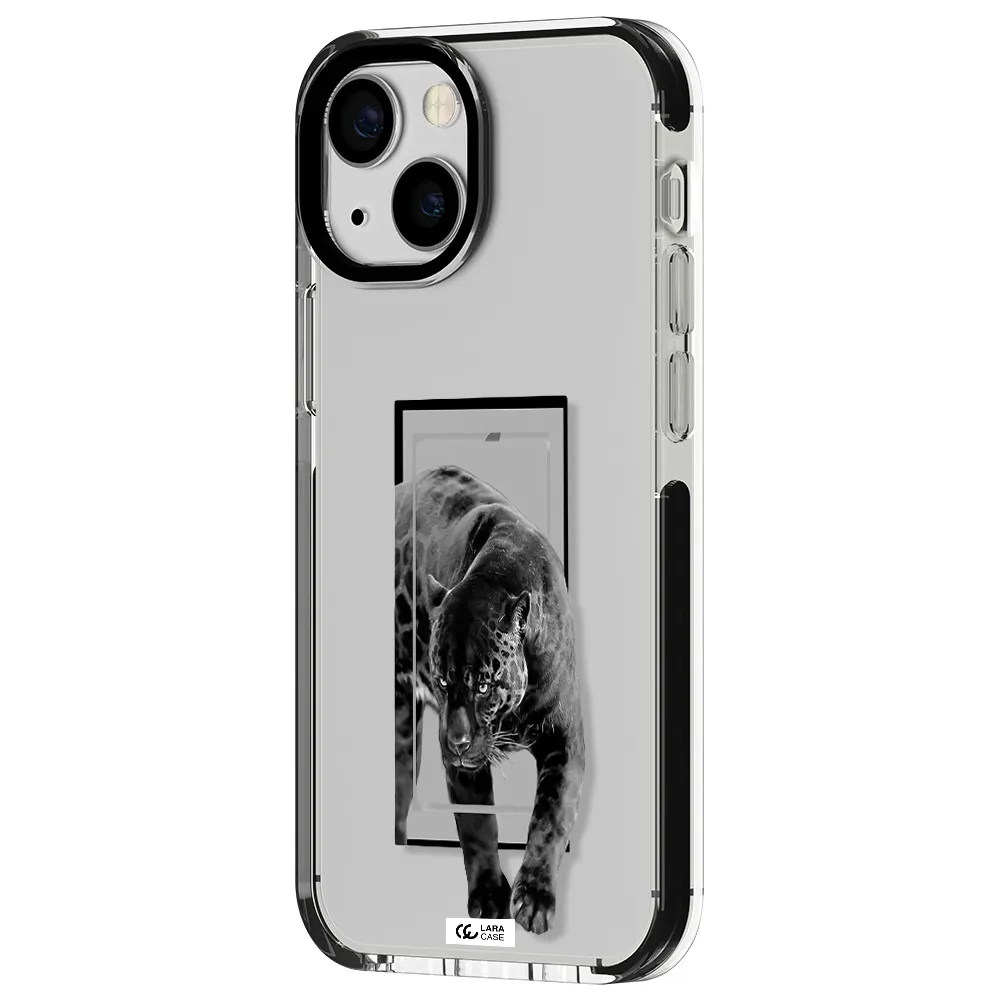 a black tiger with spots on its face Apple iPhone 13 mini impact black border Case