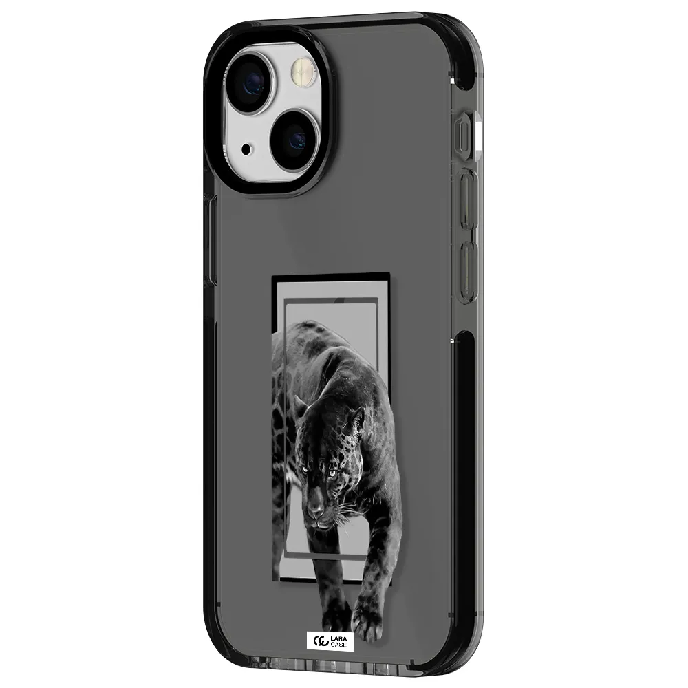 a black tiger with spots on its face Apple iPhone 13 mini impact Smoke Black Case
