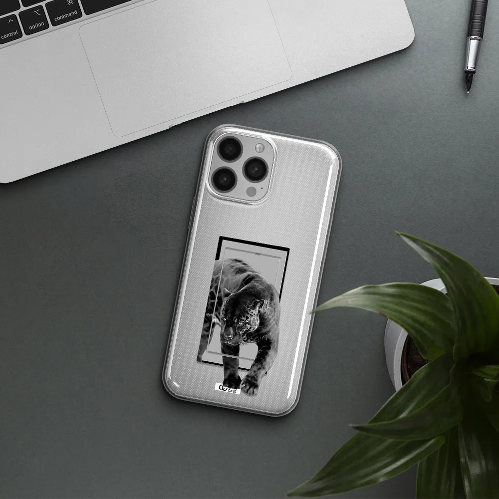 a black tiger with spots on its face Apple iPhone 13 Pro Clear TPU Case