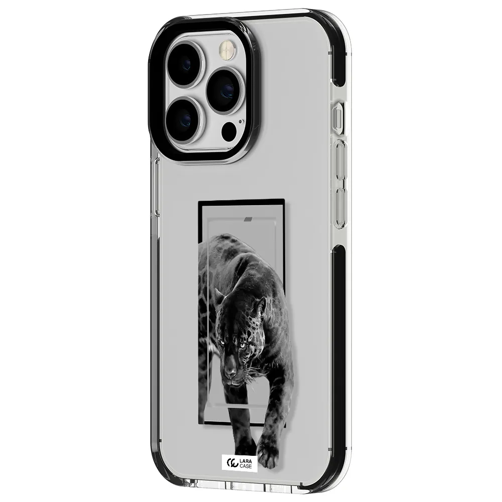 a black tiger with spots on its face Apple iPhone 13 Pro impact black border Case