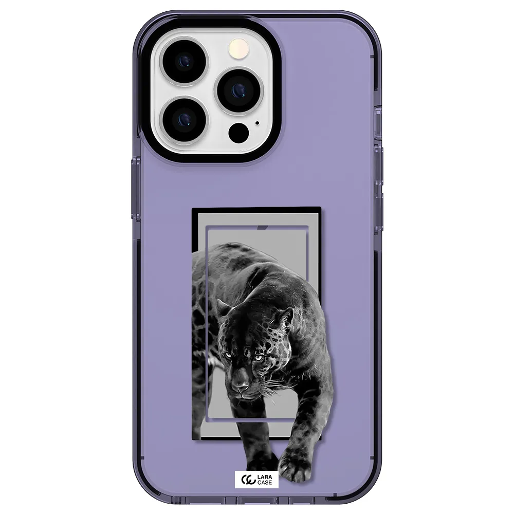 a black tiger with spots on its face Apple iPhone 13 Pro impact Lilac Case