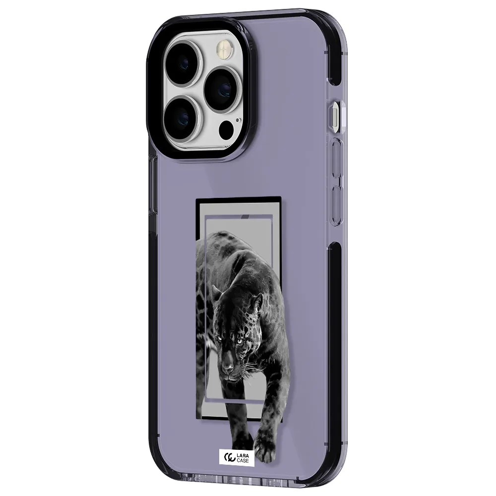 a black tiger with spots on its face Apple iPhone 13 Pro impact Lilac Case