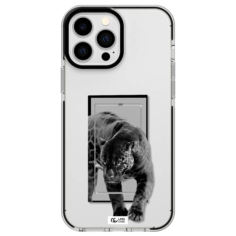 a black tiger with spots on its face Apple iPhone 13 Pro Max impact black border Case
