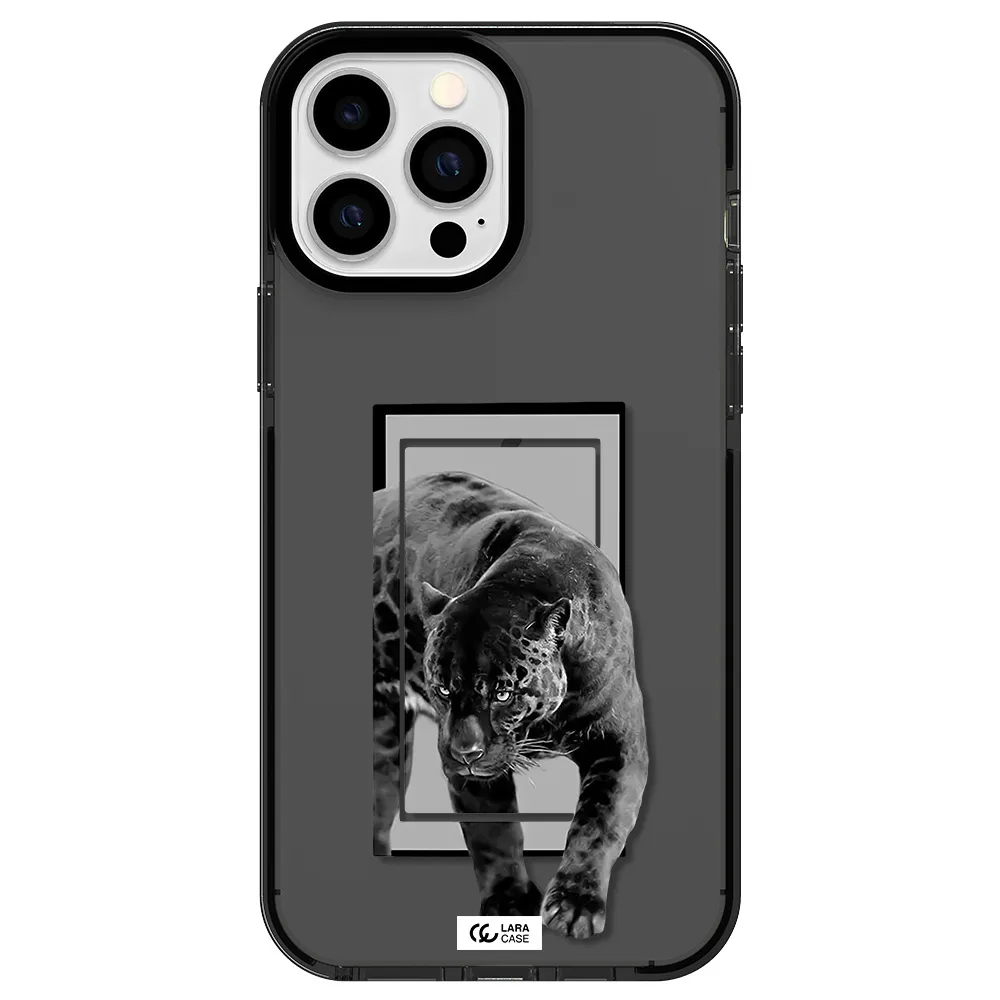 a black tiger with spots on its face Apple iPhone 13 Pro Max impact Smoke Black Case