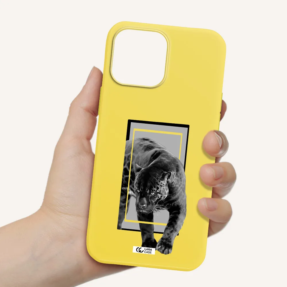 a black tiger with spots on its face Apple iPhone 13 Pro Max Silicone canary yellow Case