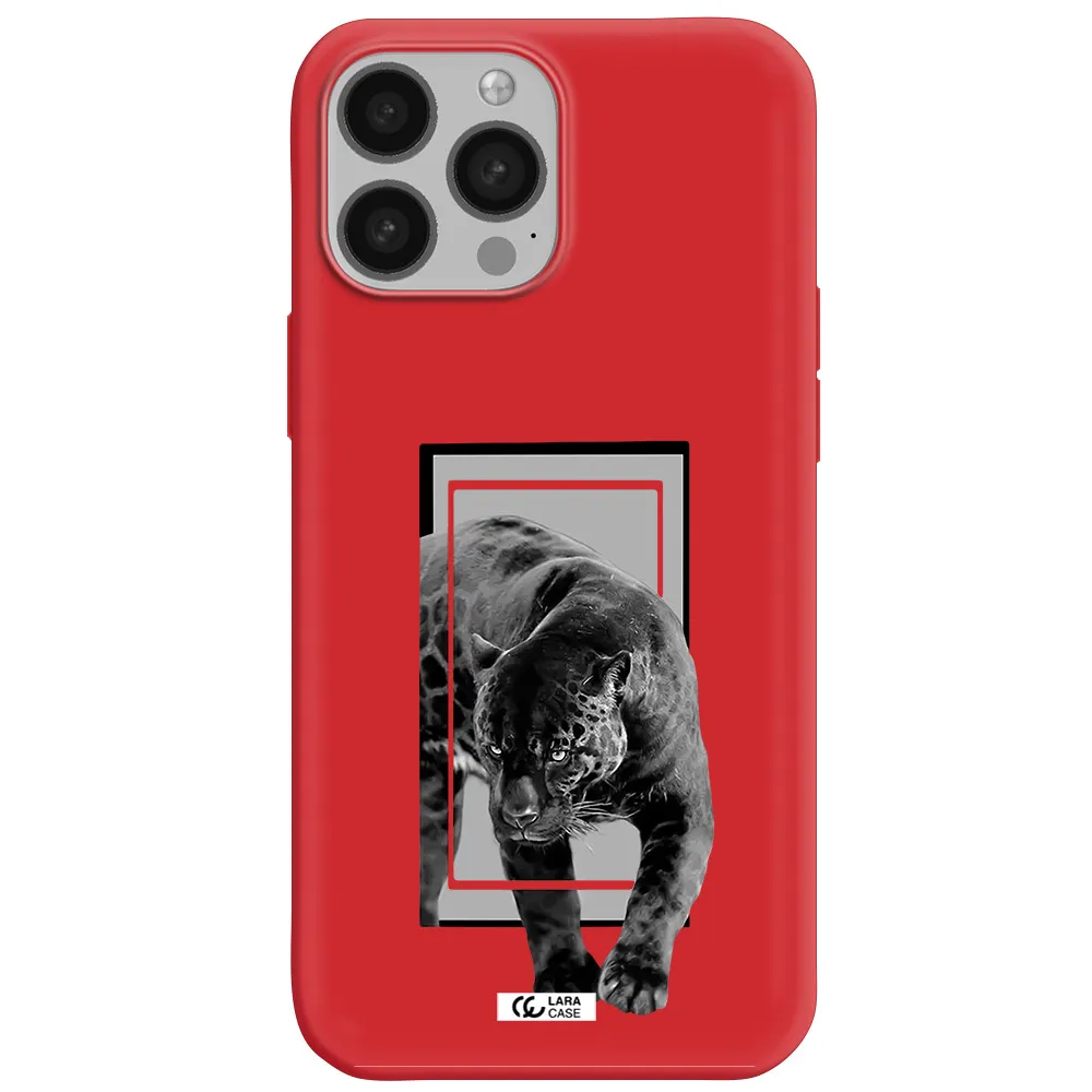 a black tiger with spots on its face Apple iPhone 13 Pro Max Silicone Imperial Red Case