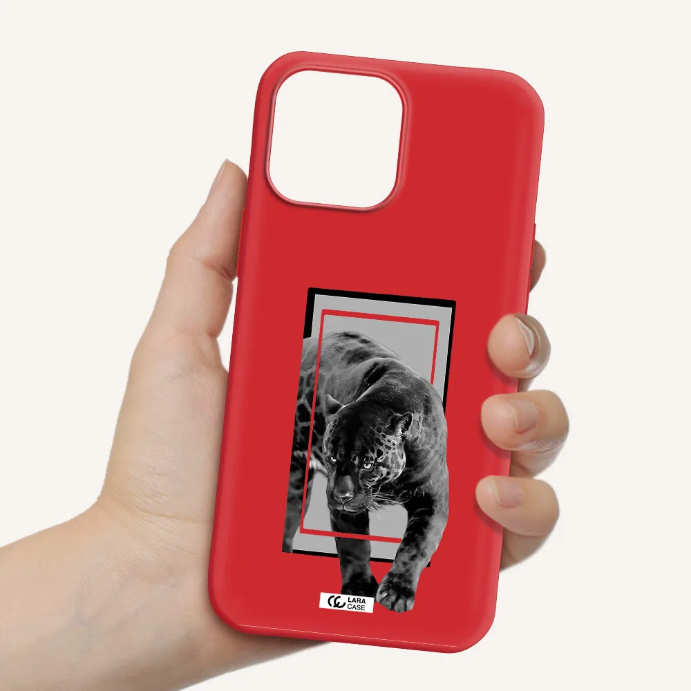 a black tiger with spots on its face Apple iPhone 13 Pro Max Silicone Imperial Red Case