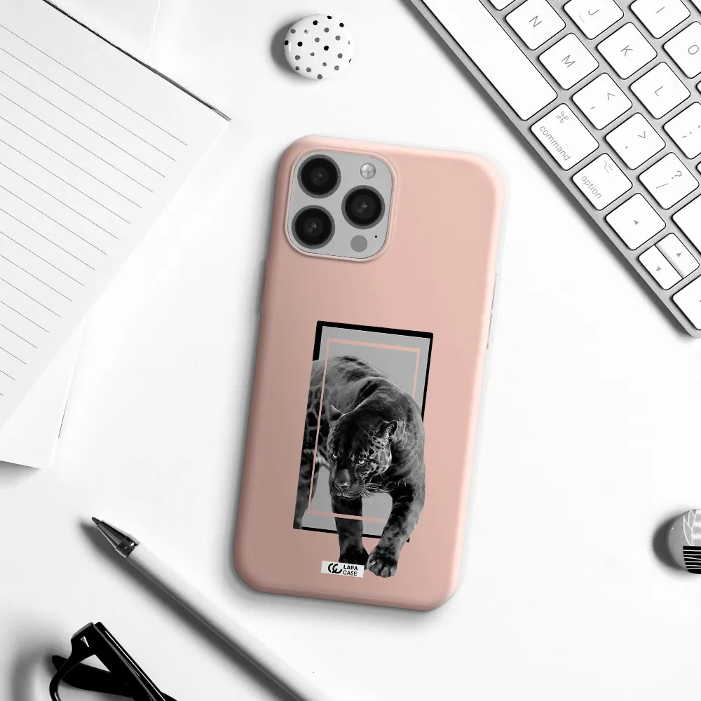 a black tiger with spots on its face Apple iPhone 13 Pro Silicone pastel pink Case