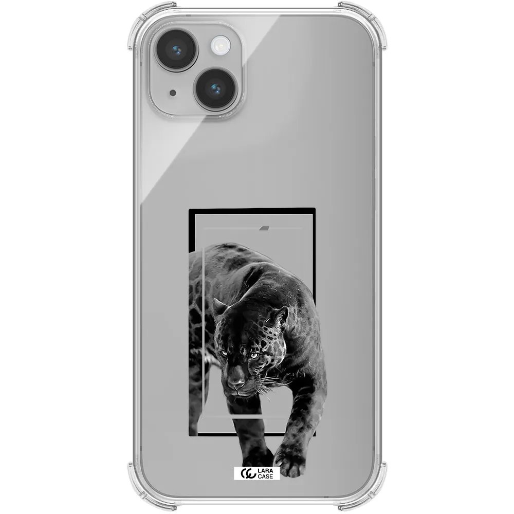 a black tiger with spots on its face Apple iPhone 14 Clear PC Case