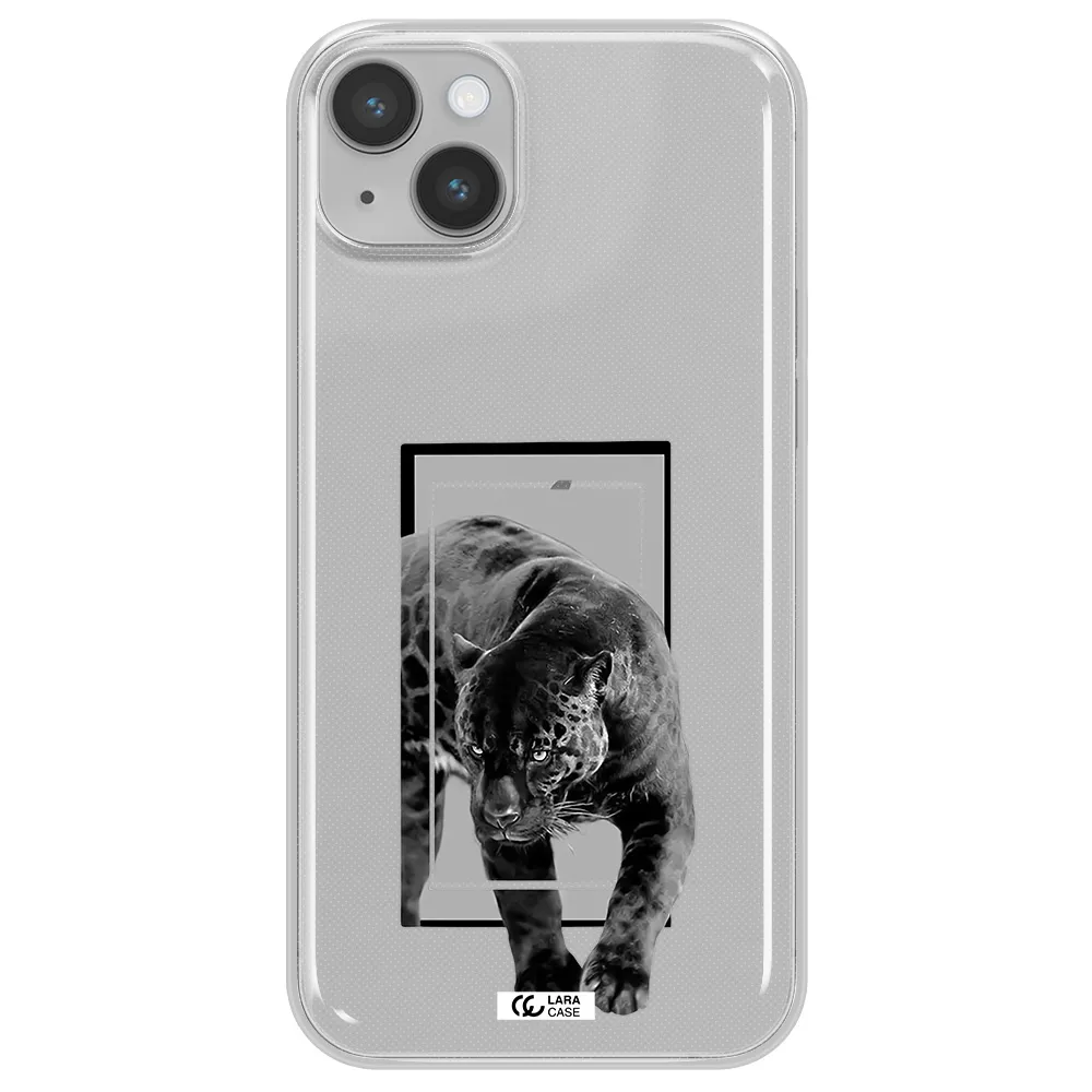 a black tiger with spots on its face Apple iPhone 14 Clear TPU Case
