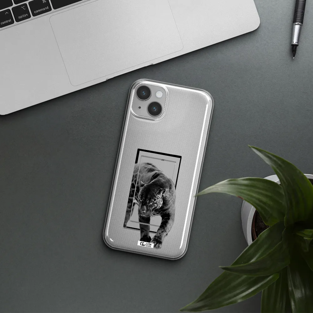 a black tiger with spots on its face Apple iPhone 14 Clear TPU Case