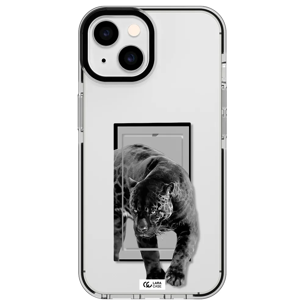 a black tiger with spots on its face Apple iPhone 14 impact black border Case