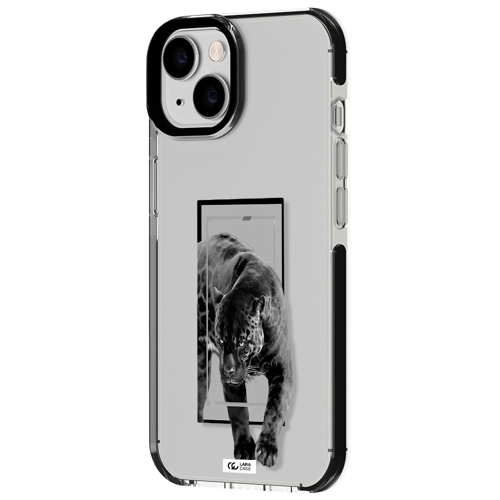 a black tiger with spots on its face Apple iPhone 14 impact black border Case