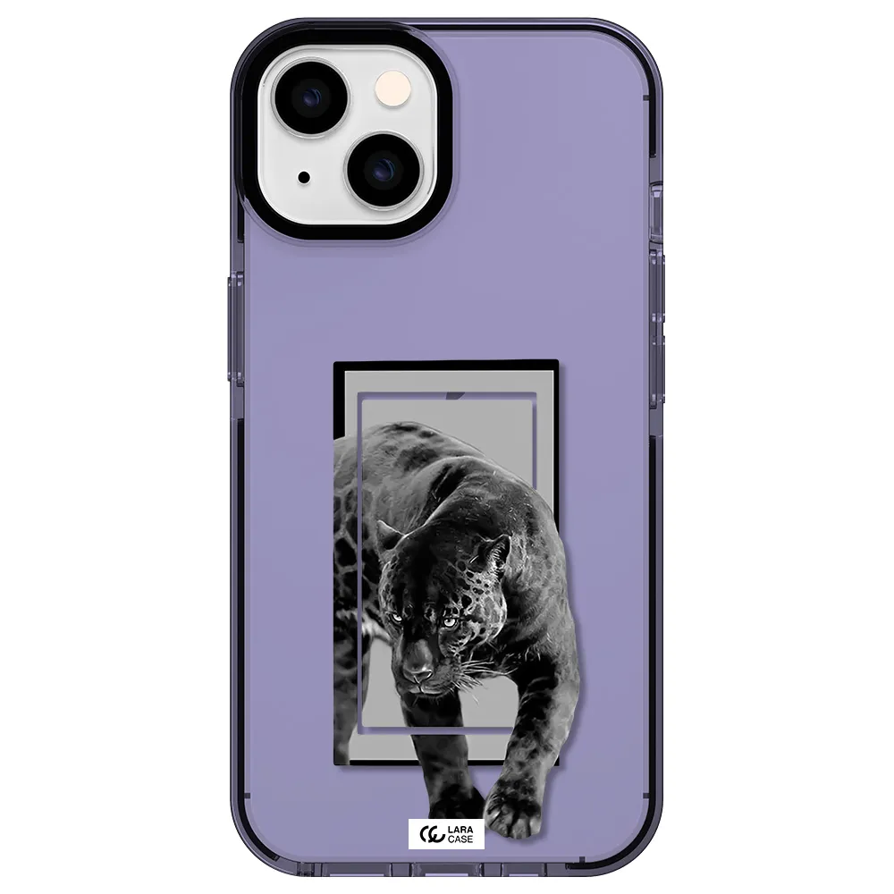 a black tiger with spots on its face Apple iPhone 14 impact Lilac Case