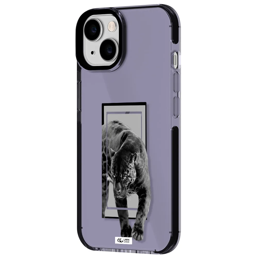 a black tiger with spots on its face Apple iPhone 14 impact Lilac Case