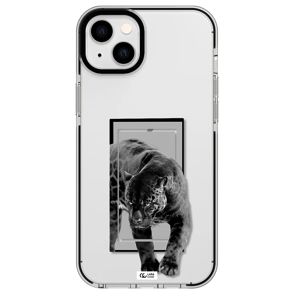 a black tiger with spots on its face Apple iPhone 14 plus impact black border Case