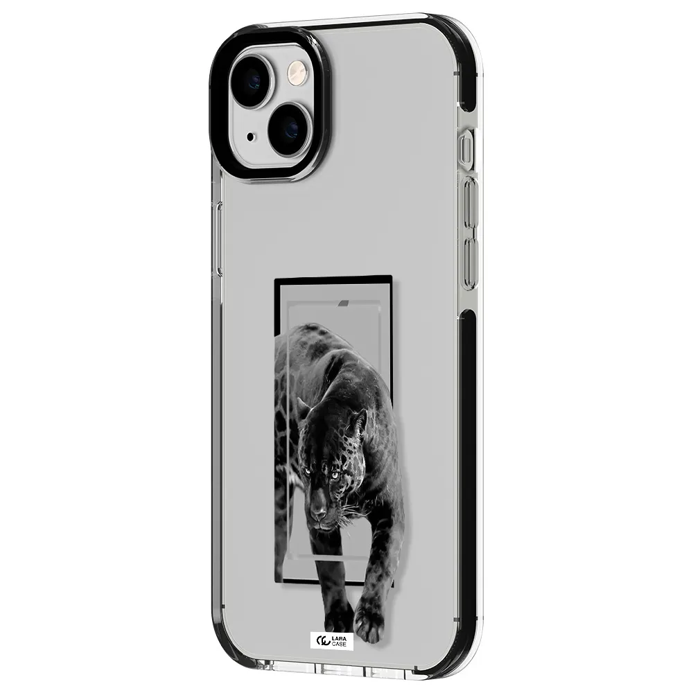a black tiger with spots on its face Apple iPhone 14 plus impact black border Case