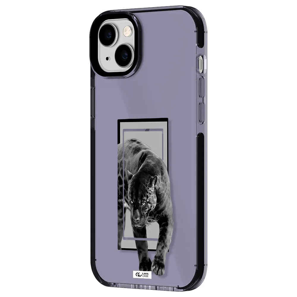 a black tiger with spots on its face Apple iPhone 14 plus impact Lilac Case
