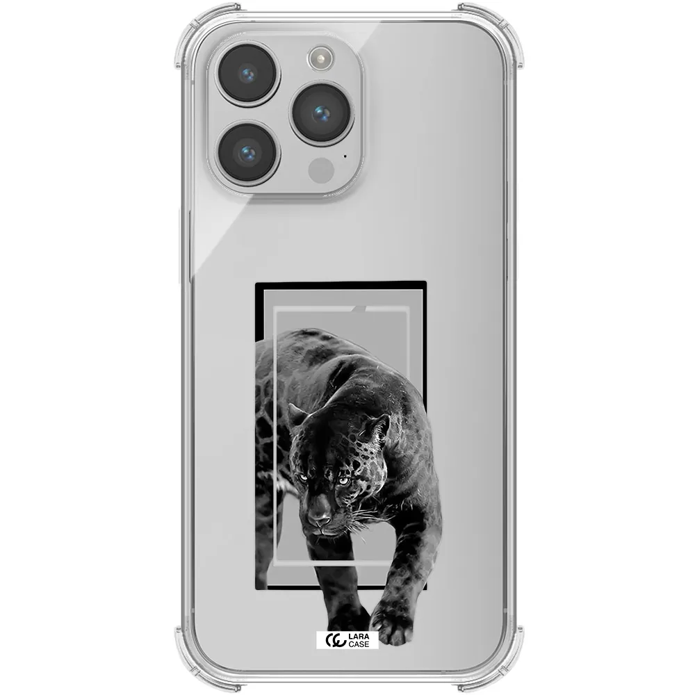 a black tiger with spots on its face Apple iPhone 14 pro Clear PC Case
