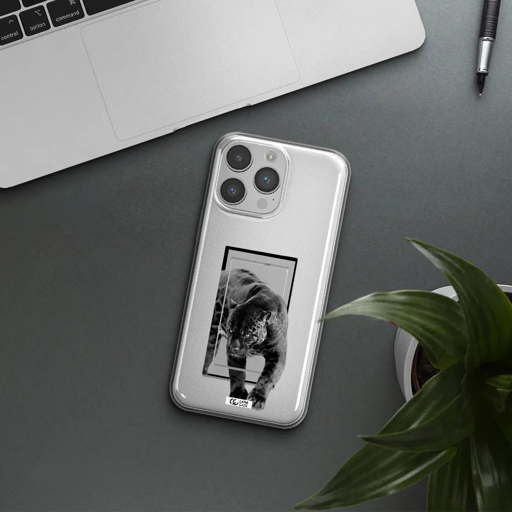 a black tiger with spots on its face Apple iPhone 14 pro Clear TPU Case