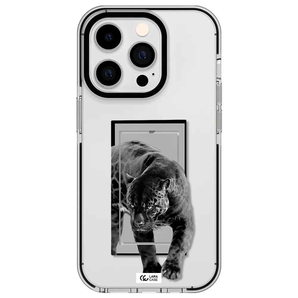 a black tiger with spots on its face Apple iPhone 14 pro impact black border Case