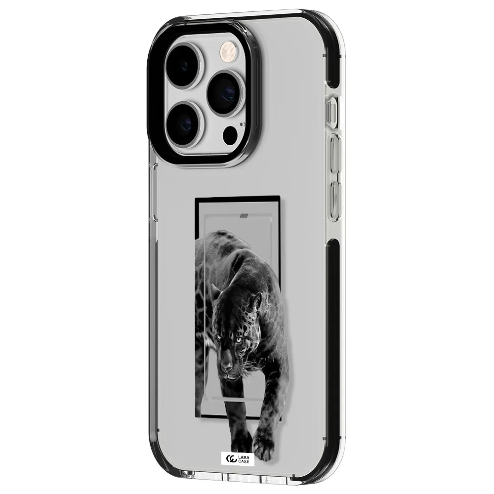 a black tiger with spots on its face Apple iPhone 14 pro impact black border Case