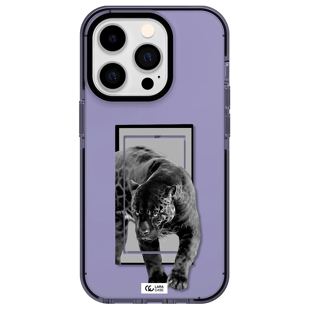 a black tiger with spots on its face Apple iPhone 14 pro impact Lilac Case