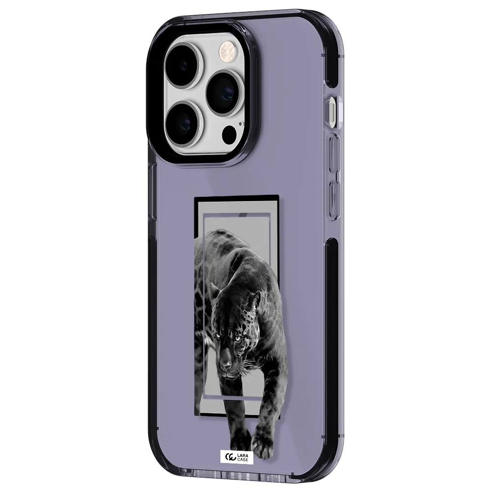 a black tiger with spots on its face Apple iPhone 14 pro impact Lilac Case