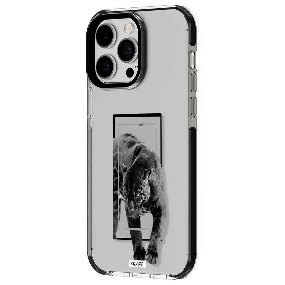 a black tiger with spots on its face Apple iPhone 14 pro max impact black border Case