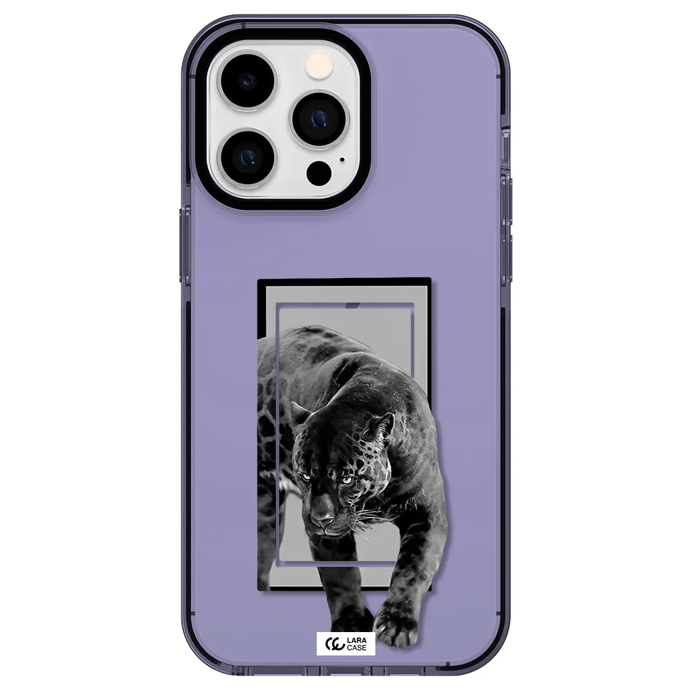 a black tiger with spots on its face Apple iPhone 14 pro max impact Lilac Case