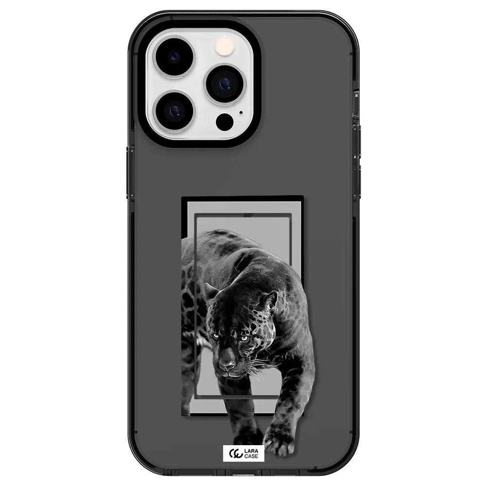 a black tiger with spots on its face Apple iPhone 14 pro max impact Smoke Black Case