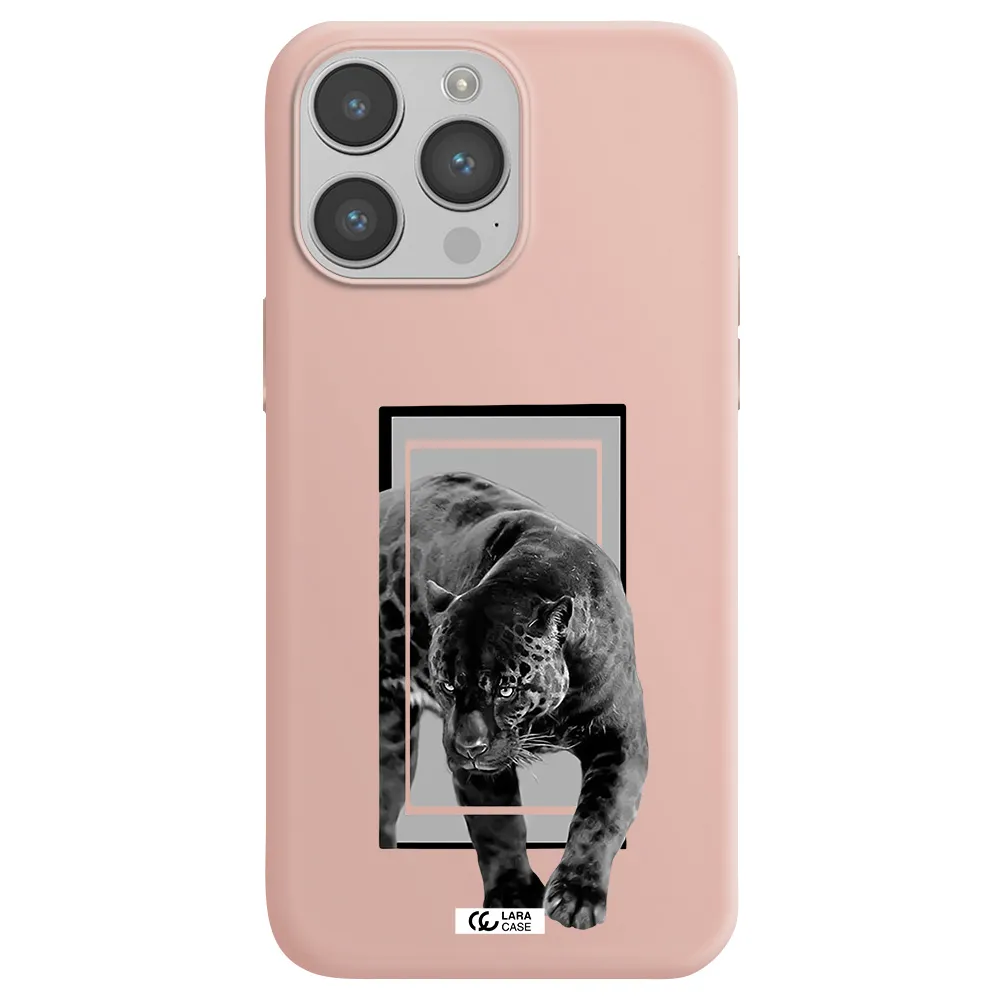 a black tiger with spots on its face Apple iPhone 14 pro max Silicone pastel pink Case