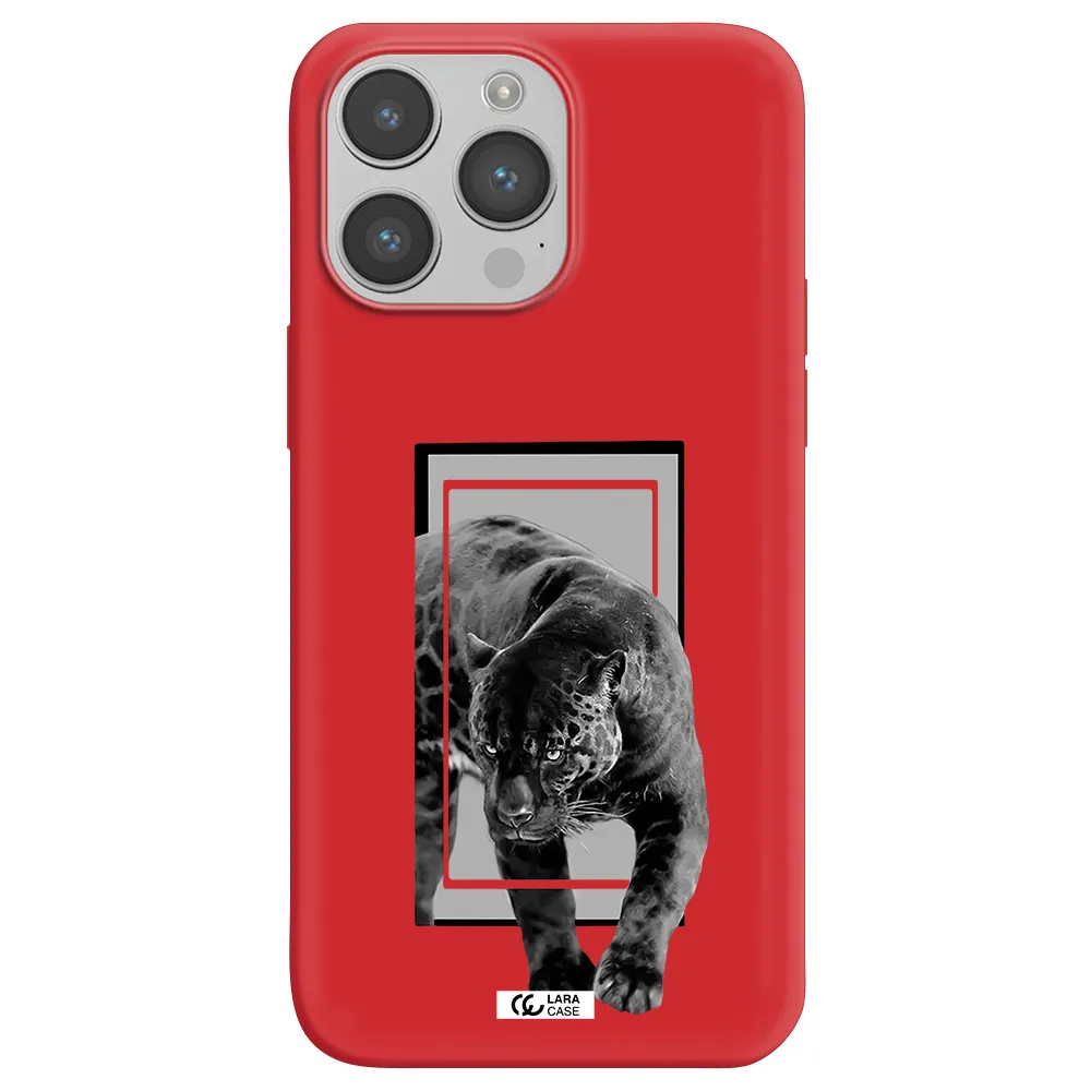 a black tiger with spots on its face Apple iPhone 14 pro Silicone Imperial Red Case