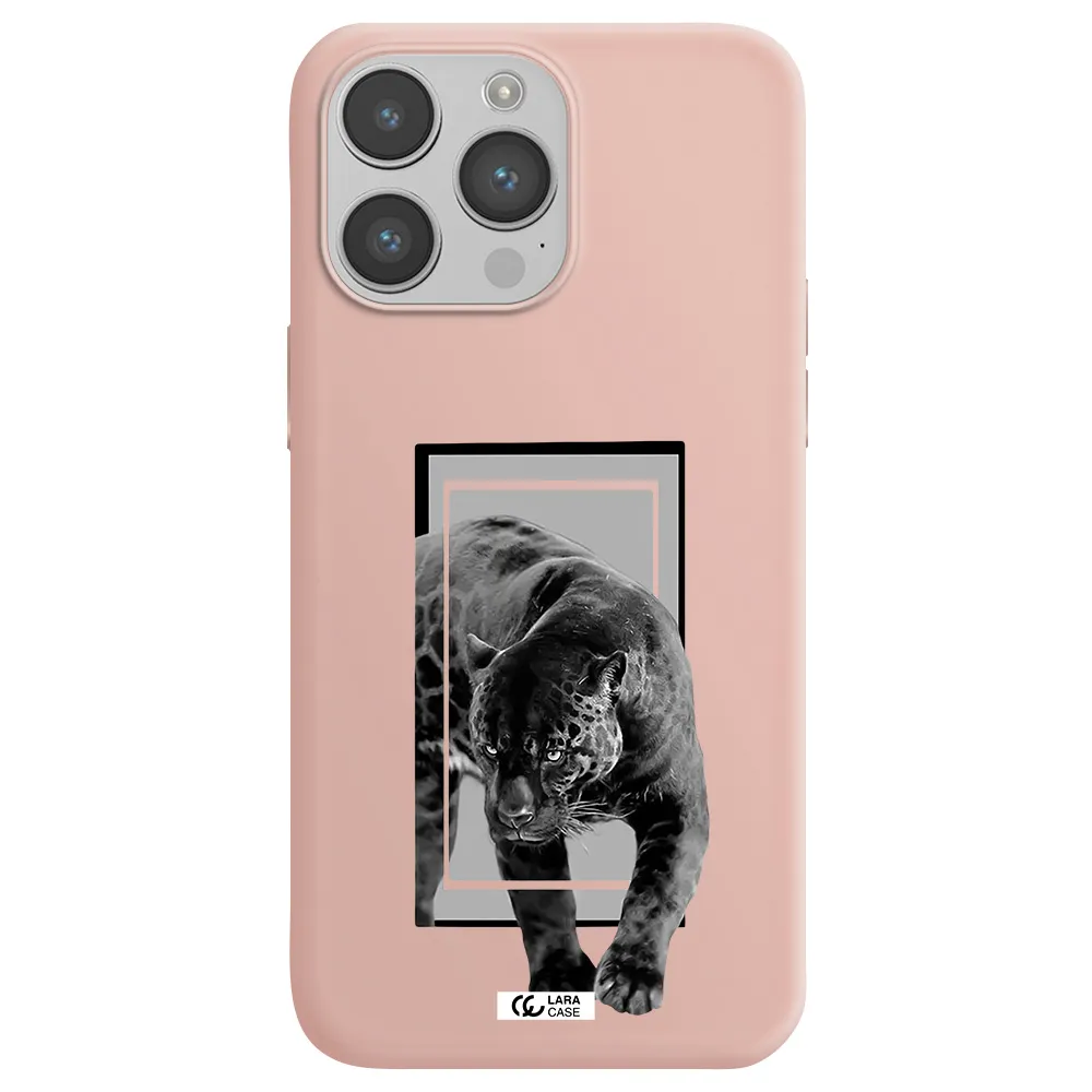a black tiger with spots on its face Apple iPhone 14 pro Silicone pastel pink Case