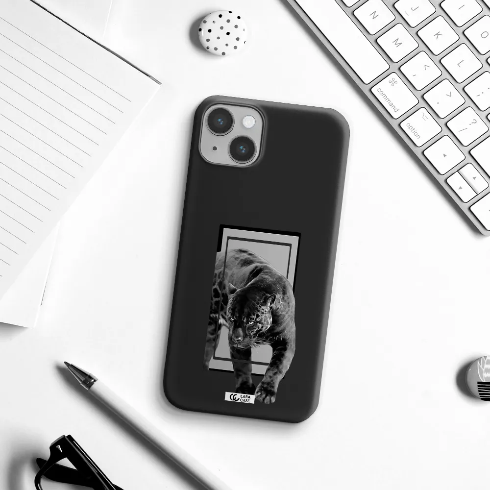 a black tiger with spots on its face Apple iPhone 14 Silicone black Case