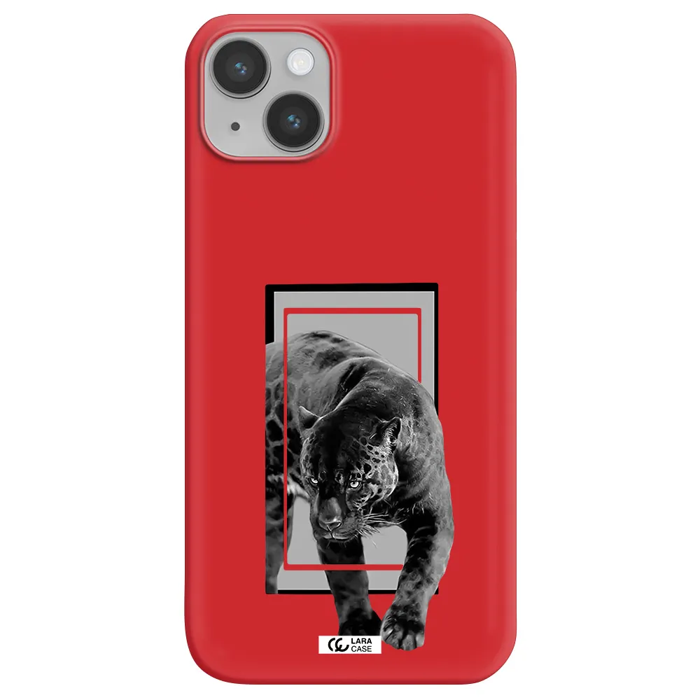 a black tiger with spots on its face Apple iPhone 14 Silicone Imperial Red Case