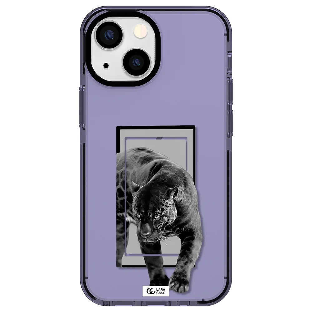 a black tiger with spots on its face Apple iPhone 15 impact Lilac Case