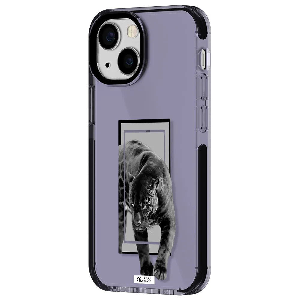 a black tiger with spots on its face Apple iPhone 15 impact Lilac Case